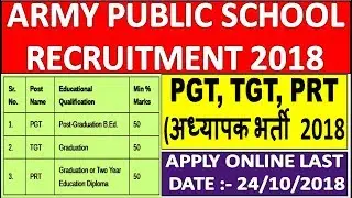 अध्यापक भर्ती 2018 || ARMY PUBLIC SCHOOL TGT/PGT/PRT RECRUITMENT 2018 || Degree + B.ED -Apply Online