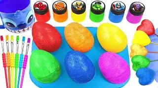Satisfying Video l DIY How To Make Rainbow Glitter EGGS in BLUE FORMS Sprunki Slimes Stitch Cup ASMR