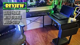 Large Gaming Desk: DUMOS L Shaped Wood Corner Gaming Desk