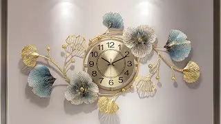 Floral Ginkgo Metal Wall Clock with Beads
