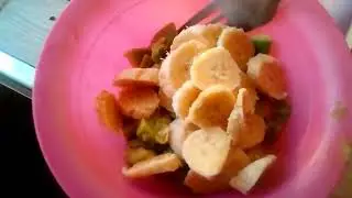 Noodles and Eggs plus Simple fruit salad