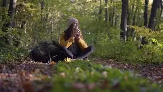 Pretty Hiking Girl Resting  Stock Video