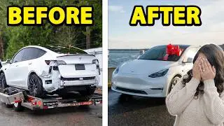 I Secretly Rebuilt My Sisters DREAM Tesla & Surprised Her With It!  (2 Month Rebuild)