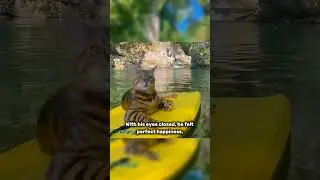 cat on surfboard finds happiness🥰 #cat #catshorts #catvideos #cutecat