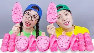 Pink Ice Cream Chocolate Dessert Mukbang DONA
