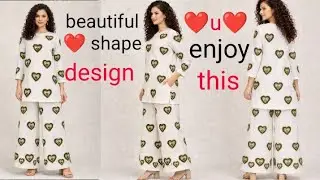 Elegant White Co-Ord Set with Olive Green Heart Motif | Pearl Embellished Shirt & Plazo#dressdesign 