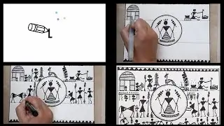 Learn the Warli folk style of paintings (Composition), Time Lapse |  Using basic geometric shapes