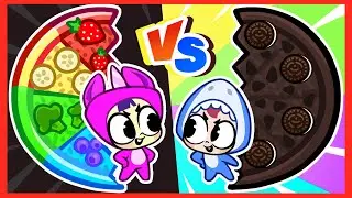 🍕🍩🍏 Black Chocolate Pizza vs Pink Fruit Pizza 💛🖤 Kids Challenge 😊