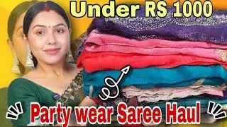 Party wear Trending saree haul ✨ under RS 1000 ❤️ wedding wear saree collection #meeshosareehaul  