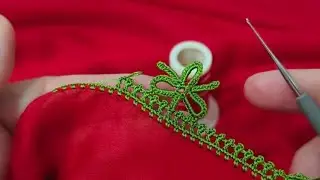 Amazing crochet lace pattern with bow and pistachio stitches ❤️💚 #crochetlace #lacepatterns #tren...