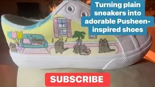 Pusheen Caricature Shoes in the Making | Custom Hand Painted Sneakers #DIY #Art #Crafts
