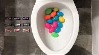 Will it Flush? - Rainbow Surprise Eggs, Snickers, Hershey's, Kit Kat