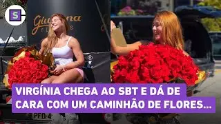 Virg&iacute;nia recebe caminh&atilde;o de flores de Felipe Amorim na porta do SBT! Veja v&iacute;deo e rea&ccedil;&atilde;o