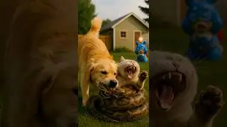 Unbelievable Backyard Fight: Funny Cat & Brave Dog vs Python