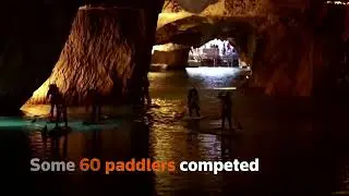Paddle board race in Europe's biggest underground lake