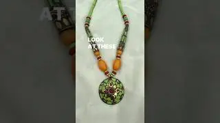 Handcrafted Lime Green Antique Mosaic Necklace #antiquejewelry #jewelry #shorts