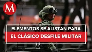 Elementos del ej&eacute;rcito se alistan para el desfile en el Z&oacute;calo de la CdMx