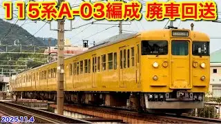 【JR西日本 115系濃黄色 A-03編成 幡生入場回送(廃車回送) 回8345M 2025.11.4】