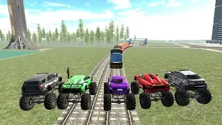 Unstoppable Train VS 5 Monster Cars - INDIAN BIKES DRIVING 3D