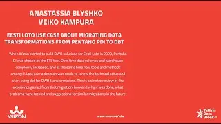 Eesti Loto use case about migrating data transformations from Pentaho PDI to dbt