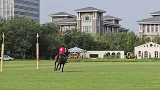 Warming up before practice chukkas at Tianjin Goldin Metropolitan Polo Club in China in August 2024