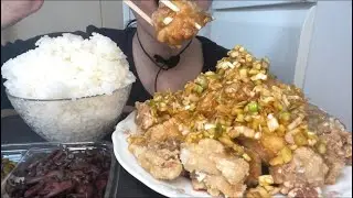 【ASMR 咀嚼音】油淋鶏とご飯！Fried Chicken with Sweet and Sour Sauce！유린기！