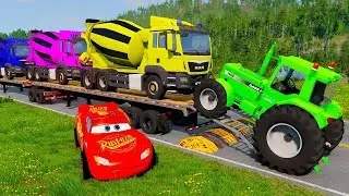 Flatbed Truck McQueen | Transportation with Truck - Pothole vs Car #99 | BeamNG.Drive Gameplay