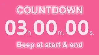3-Hour Countdown Timer | Beep Start & End | Electric Pink Power | 4K