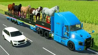 GIANT HORSE LOADING ON LOW LOADER WITH JOHN DEERE TRACTORS - Farming Simulator 22