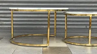 CAELIA IV (&Oslash;60,80cm Gold) Nesting Coffee Table with Faux Marble Top