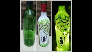 How to paint glass wine bottle with acrylic paint | DIY glass bottle decor | DIY bottle painting