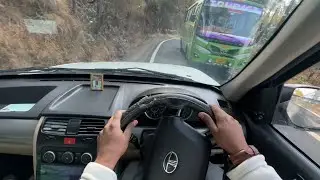 Car pov drive in hill road of almora || Narrow road of hill || Uphill road pov drive 