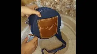Round denim bag with oil pull up pockets