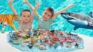 100+ ANIMALS SLIME COLLECTION with @zekielshow LIONS, TIGER, SHARKS FOR KIDS