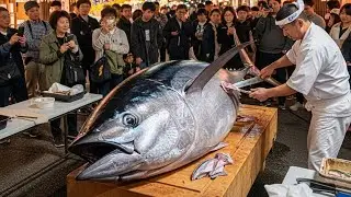 Breaking down a giant bluefin tuna for luxury otoro