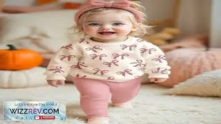 2pcs Set Baby Girl Cozy Cream Color Leopard Print Glitter Bow Decor Sweatshirt