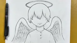 Easy anime sketch || How to draw anime boy with wings