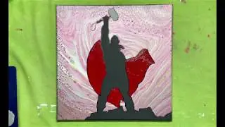 Thor Silhouette Over Acrylic Fluid Art Painting Using A Ring Pour Technique 14