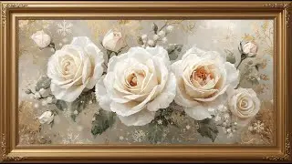 Vintage Gold Frame White Rose Christmas Painting | Elegant Floral TV Art Screensaver | 2 Hours 4K
