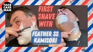 First Shave with Feather SS Kamisori with Schick Proline P-30 blade, Stirling Glacial Obsidian soap