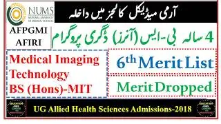 NUMS 6th Merit List of BS (Hons)-Medical Imaging Technology-MIT/Army Medical Colleges