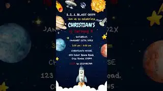 Astronaut Video Invitation, Outer Space Party Themed, First Trip Around The Sun, Editable Template