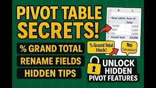 #38 Don&rsquo;t Miss These Pivot Table Tricks! | % Grand Total & Rename Field Value Field Setting in Pivot
