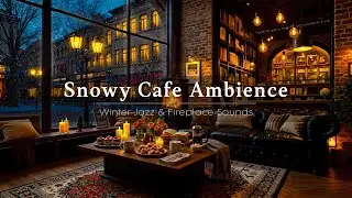 Soft Winter Jazz in Snowy Cafe Ambience ☕ Warm Piano Jazz Music & Crackling Fireplace for Relaxation