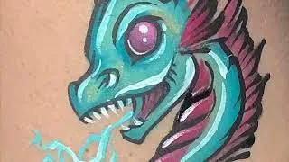 Face painting Teal and pink onestroke dragon