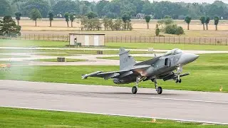 Flygvapnet 90&aring;r - Rote JAS 39 Gripen startar fr&aring;n Malmens flygplats [4k Video]