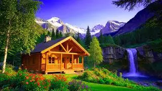 Forget Stress Now with This View: Wooden Cabin & Peaceful Waterfall 🍃