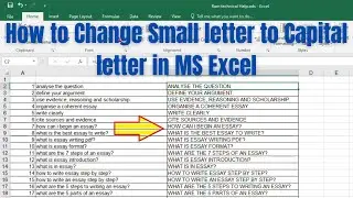 How to Change Small letter to Capital letter in MS Excel | How to Change Lowercase to Caps in Excel