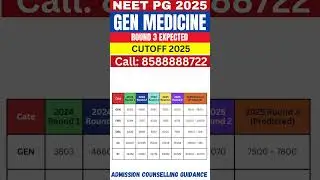 NEET PG 2025 || GENERAL MEDICINE  ROUND 3 EXPECTED CUTOFF #neetpgcounselling2025 #neetpg2025 #neetpg