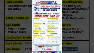 SCI Recruitment 2025 &ndash; Apply Online for 75 Assistant Manager & Executive Post #shorts #job #govtjobs